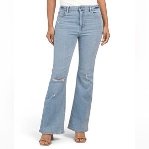 Hidden distressed flare jeans